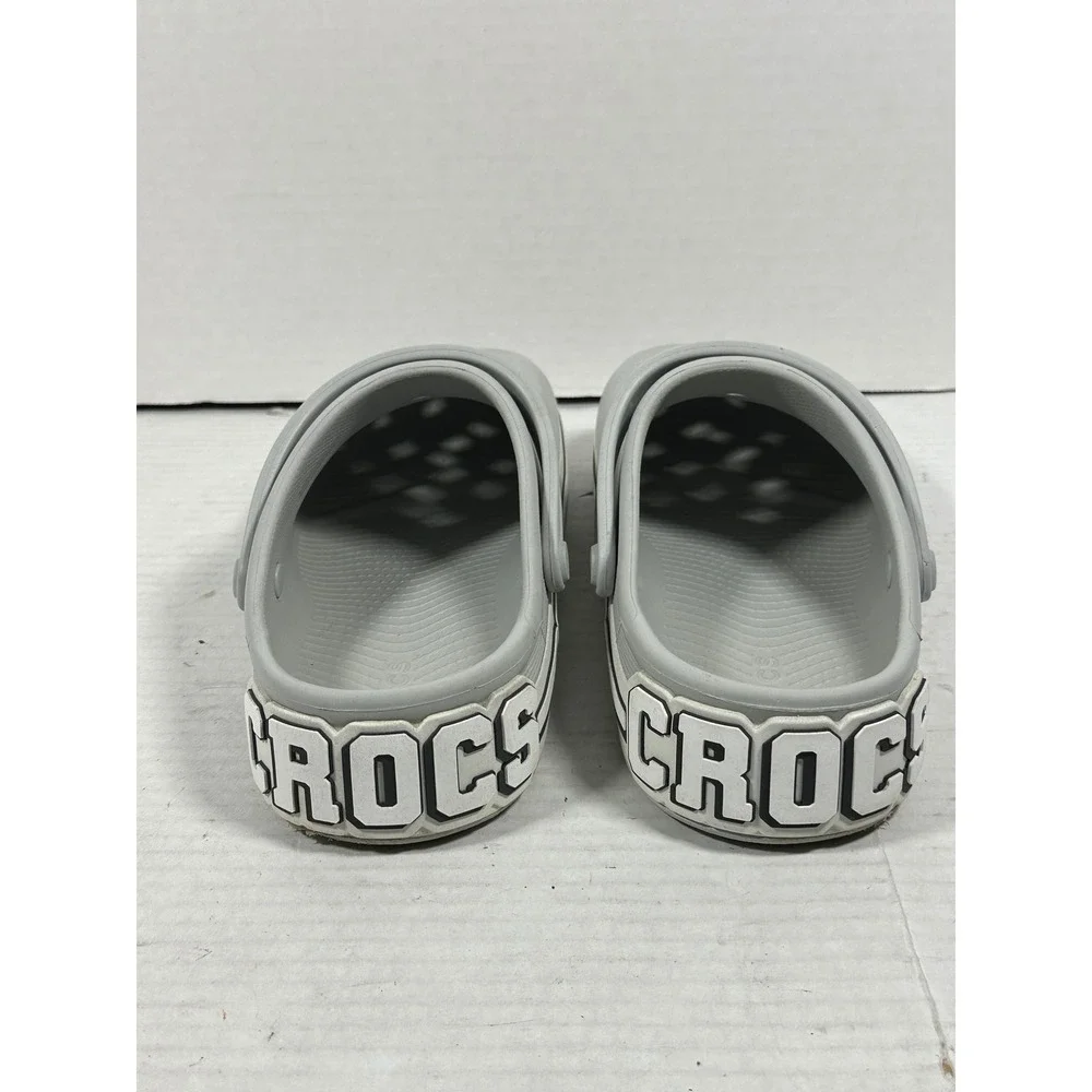 Crocs Crocband Logo Mania Clogs Light Grey Mens 9 Womens 11 Platform Sandals